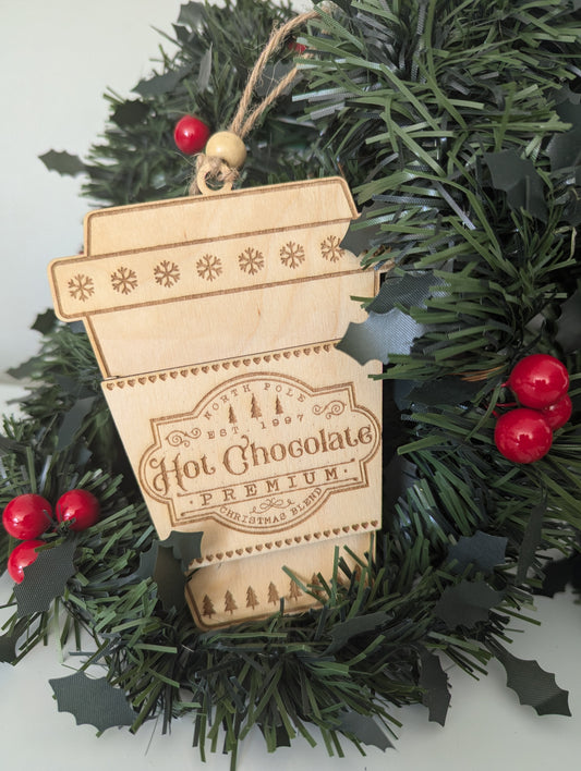 Christmas- Personalized Christmas Tree Ornament – Wooden Chocolate Cup Gift Card Holder