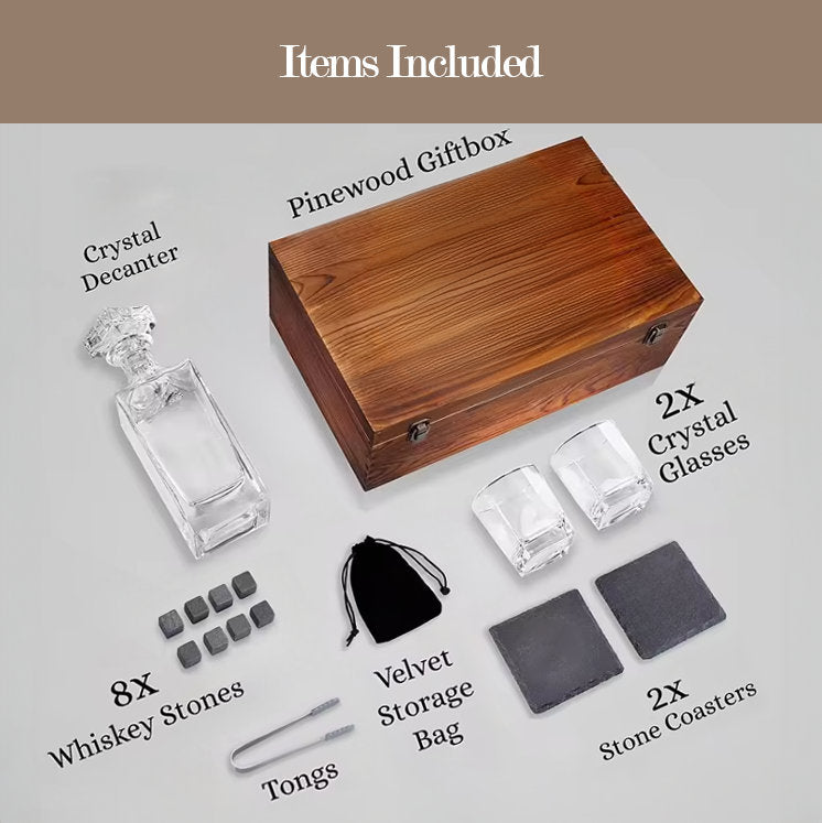 Personalized Whiskey Glass Set with Wooden Box